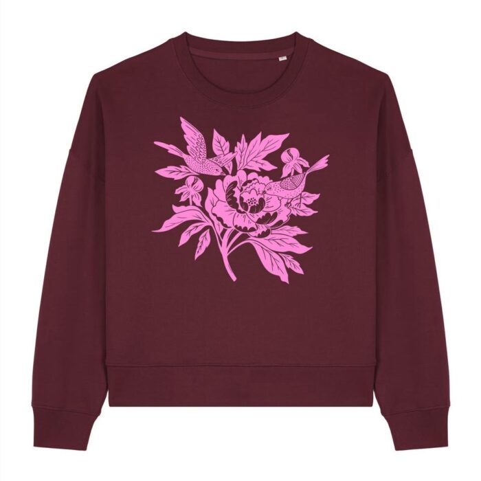 Sweat bordeaux - Oiseau et fleur
