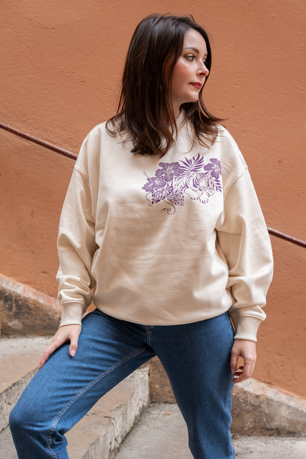 sweat-unisexe-tigre-orane-sigal-lasigalerie-illustration-sérigraphie-lyon