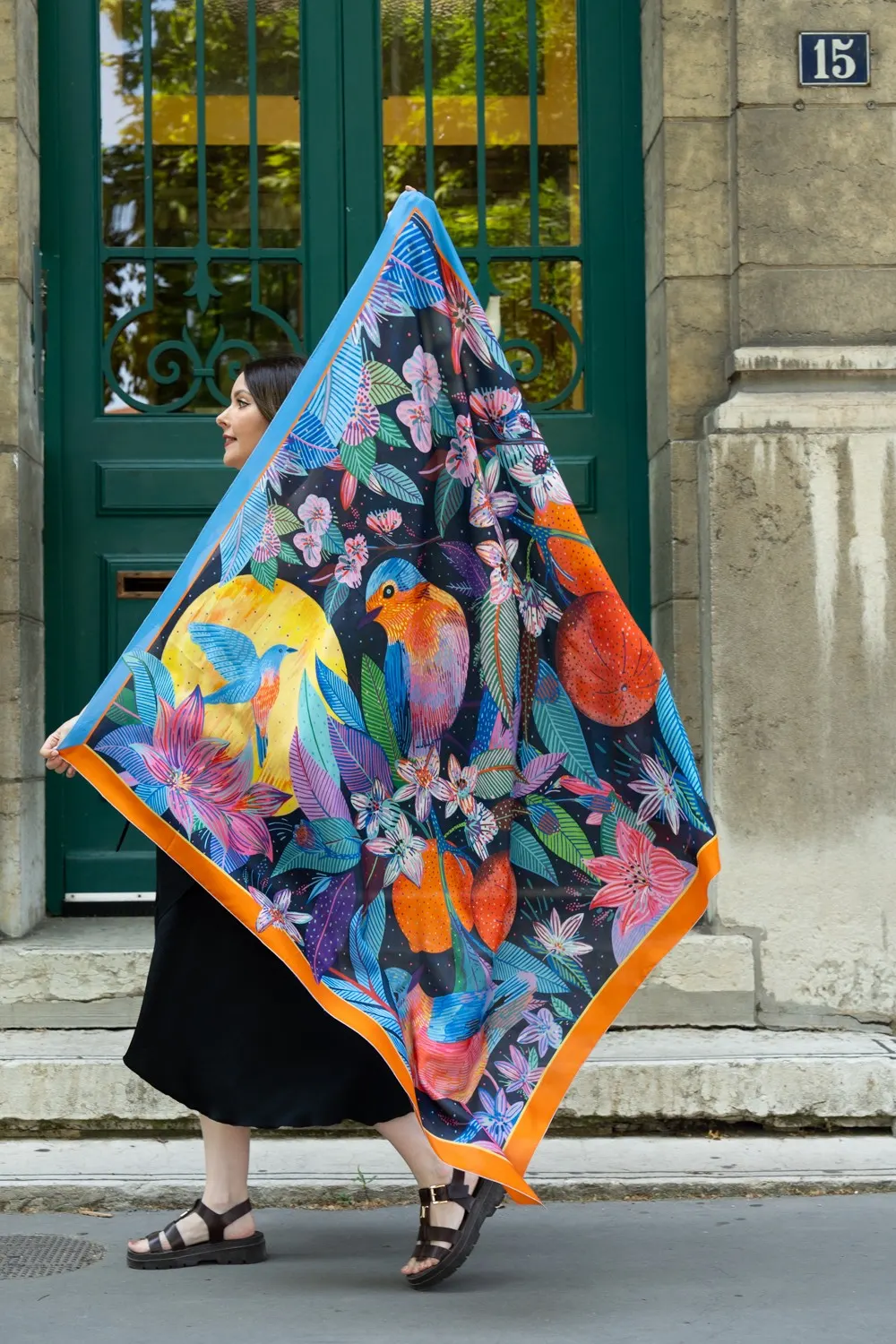Foulard illustré, collaboration textile